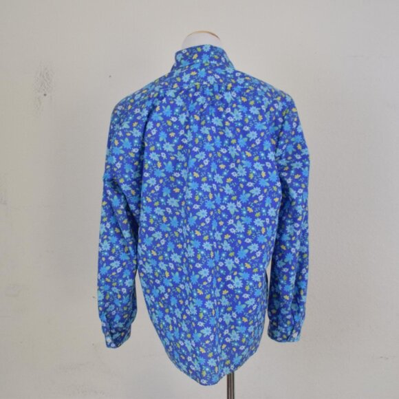 Vintage 80s Poly/Cotton Blue Floral Print Blouse | size Large - Picture 3 of 10